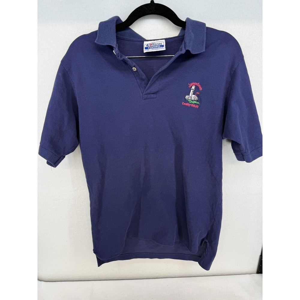 Vintage Hanes Classic Navy Polo Shirt Jamestown Country Club Size M‎